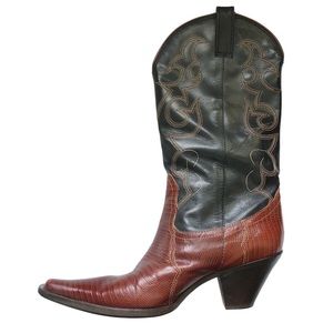 Marva Lynn Brown Black Leather Embroidered Cowgirl Boots 9 EPC